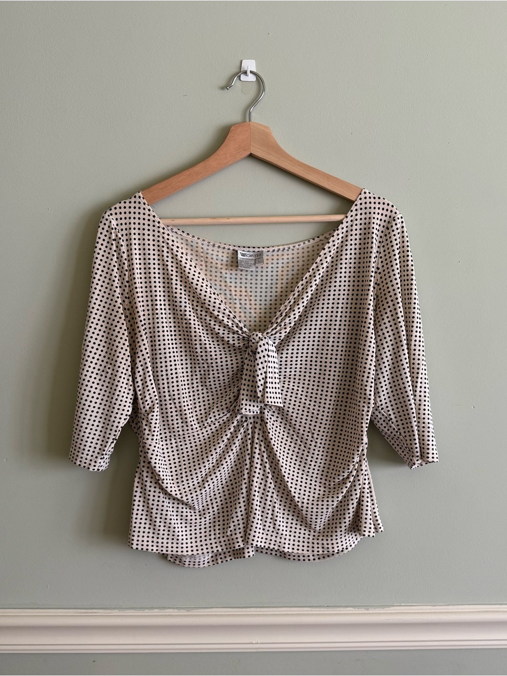 100% Silk Polka Dot Tie-Front Women's Top - Cream & Black